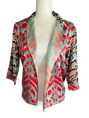 LN Loyd / Ford Palm Springs Abstract Animal Print Silk Blend Satin Jacket - 4